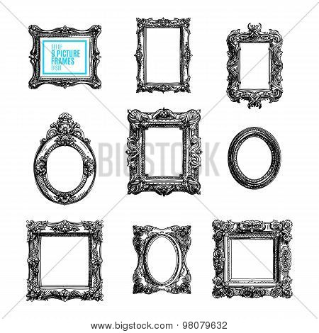 Vector hand drawn set with picture frames.