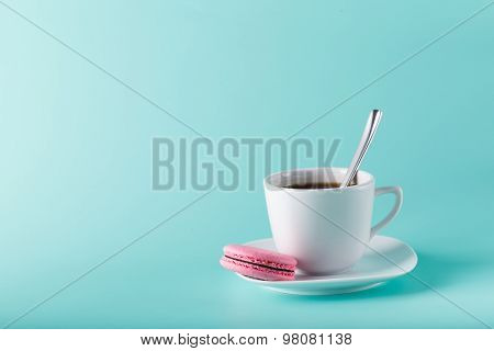 Coffee Cup On Aqua Background With Place For An Inscription
