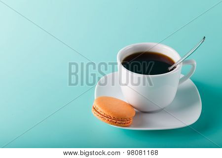 Coffee Cup On Aqua Background With Place For An Inscription