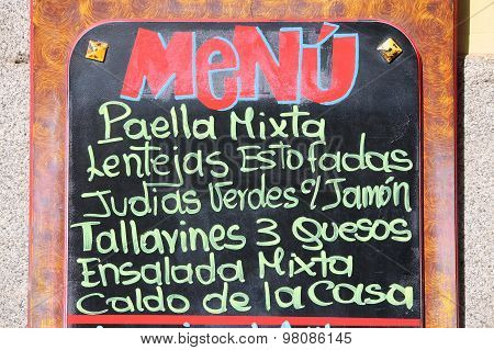 Spanish Menu