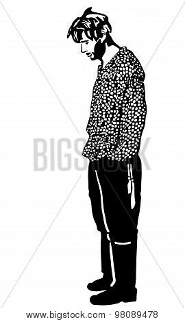 Sketch Of An Unshaven Man Standing And Looking