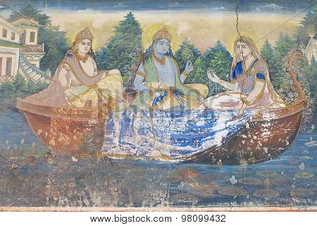 Exterior of the street wall paintings in Shekhawati, India.
