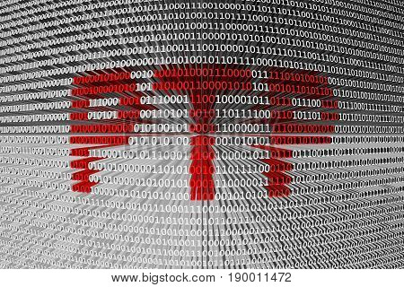 PTP in the form of binary code, 3D illustration