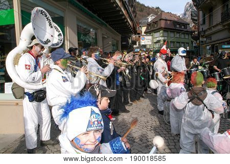 People Performing Gugge Music At The Carnival Of Engelberg