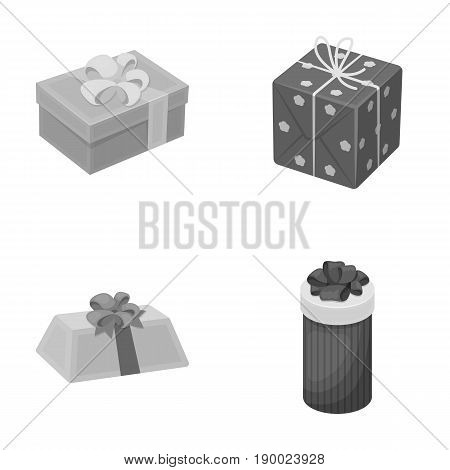 Gift box with bow, gift bag.Gifts and certificates set collection icons in monochrome style vector symbol stock illustration .
