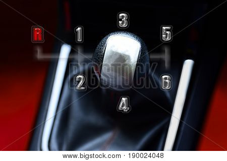 Gear stick for manual transmission for driving in car. automotive part concept. 3D illustration.