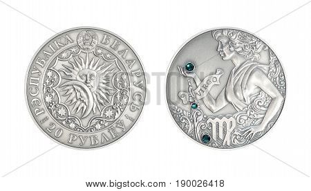 Silver coin 20 Belarus rubles Astrological sign Vigro
