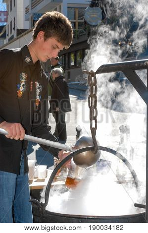 Man Preparing A Traditional Drink With Coffee And Liqueur