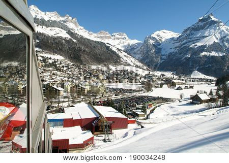 Engelberg, Switzerland - 10 January 2007: The village of Engelberg seen from the funicular lifts