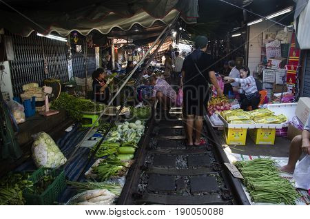 People Walking Visit And Shopping In Mae Klong Railway Market Or Talat Rom Hup Meaning The Umbrella