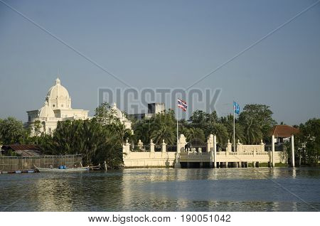 View Landscape And Riverside With Building Roman Style At Riverside Of Mae Klong River