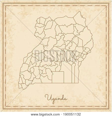 Uganda Region Map: Stilyzed Old Pirate Parchment Imitation. Detailed Map Of Uganda Regions. Vector I