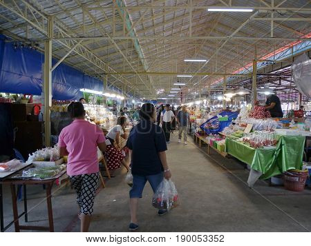 Asian Thai Women And People Travel And Shopping Product And Food From Local Shop At Don Wai Floating