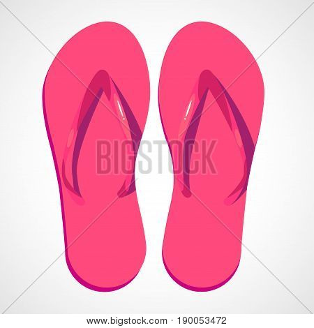 Two swimwear sandles isolated on white background. Cartoon pink beach slippers
