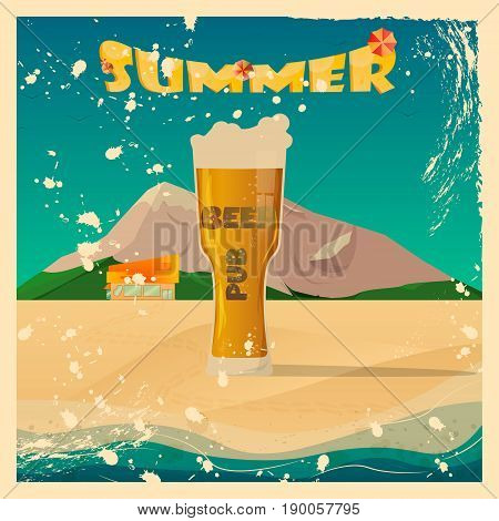 Summer Background, Vector Illustration Of The Evening Beach At S