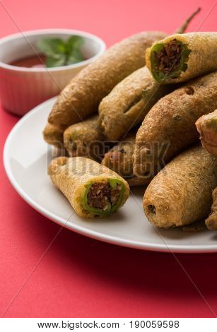 Stuffed Chilli Pakora or mirchi pakoda or mirchi vada, An extremely delicious and mouth watering snack of Pakistani & Indian People