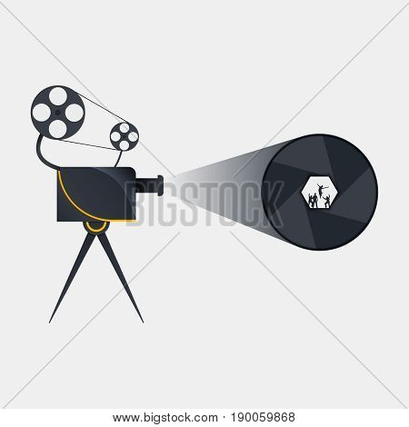 Retro cinema labels badges emblems and design elements. Vector vintage illustration.