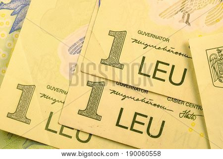 Close up Romanian currency note, LEI or LEU, Romania