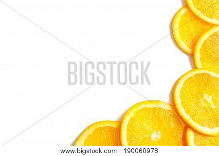 Sliced orange on white background big copy space