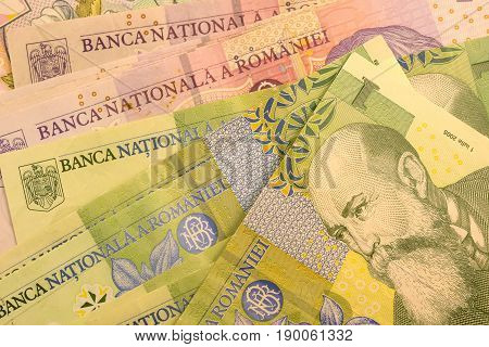 Close up Romanian currency note, LEI or LEU, Romania