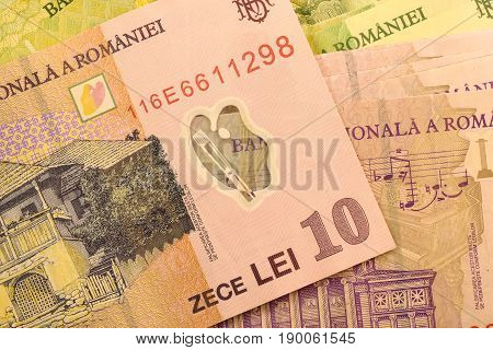 Close up Romanian currency note, LEI or LEU, Romania