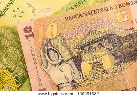 Close up Romanian currency note, LEI or LEU, Romania