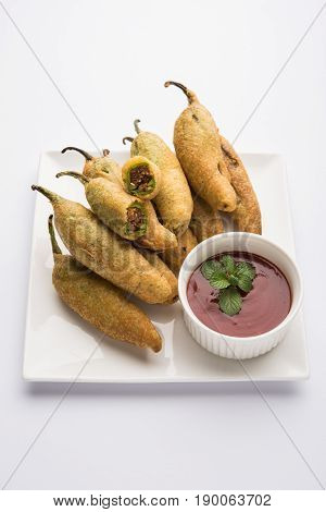 Stuffed Chilli Pakora or mirchi pakoda or mirchi vada, An extremely delicious and mouth watering snack of Pakistani & Indian People