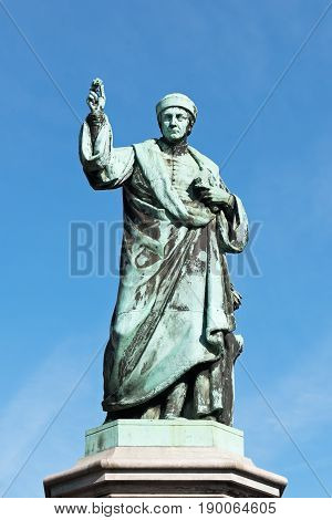 Statue of Laurens Janszoon Coster on the central square of Haarlem, Netherlands