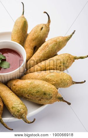 Stuffed Chilli Pakora or mirchi pakoda or mirchi vada, An extremely delicious and mouth watering snack of Pakistani & Indian People