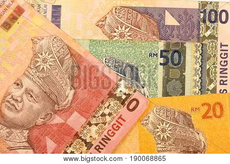 Close up Malaysia Ringgit currency note MYR