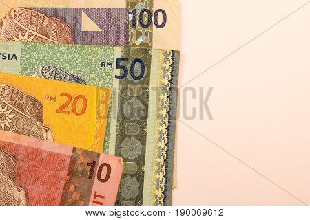 Close up Malaysia Ringgit currency note MYR