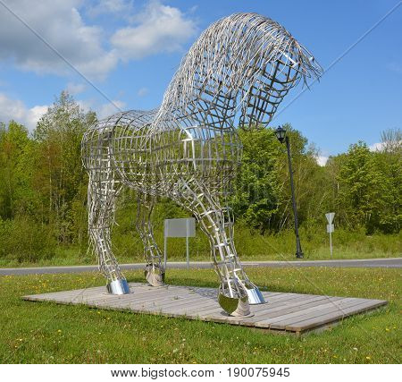 BROMONT QUEBEC CANADA 06 21 17:  By Mathieu Isabelle new statue in Bromont. The home of the Parc equestre Olympique de Bromont, equestrian olympic park.