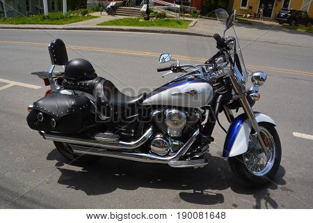 BROMONT QUEBEC CANADA 05 28 17: The Vulcan name has been used by Kawasaki for their custom or cruiser motorcycles since 1984, model designation VN, using mostly V-twin engines
