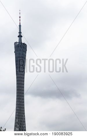 View Of Guangzhou (canton) Tower In Overcast Day