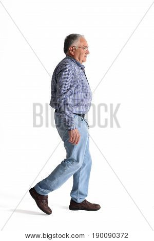 Full portrait walking on a white background