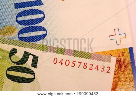 Close up Swiss francs currency note CHF