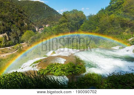 Raimbow over Marmore's waterfalls in Umbria Italy