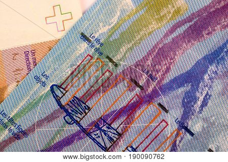 Close up Swiss francs currency note CHF