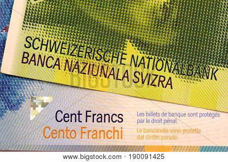 Close up Swiss francs currency note CHF