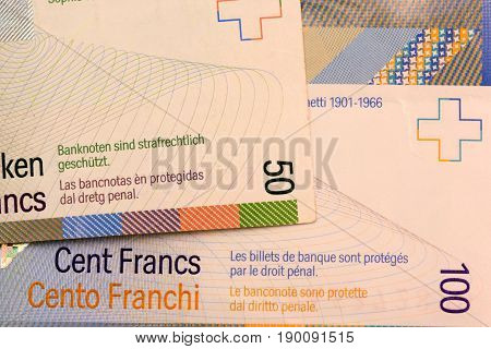 Close up Swiss francs currency note CHF