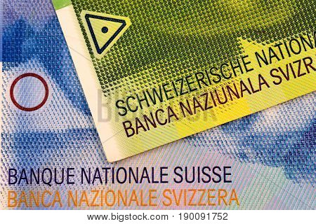 Close up Swiss francs currency note CHF