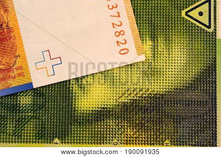 Close up Swiss francs currency note CHF