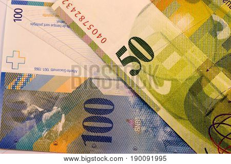 Close up Swiss francs currency note CHF
