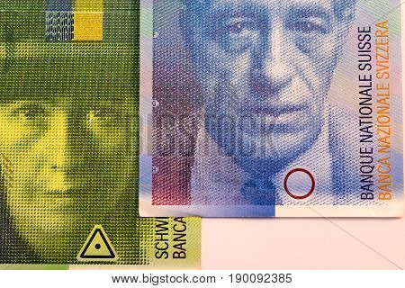 Close up Swiss francs currency note CHF