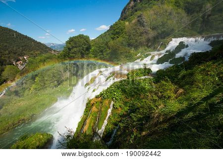 Raimbow over Marmore's waterfalls in Umbria Italy