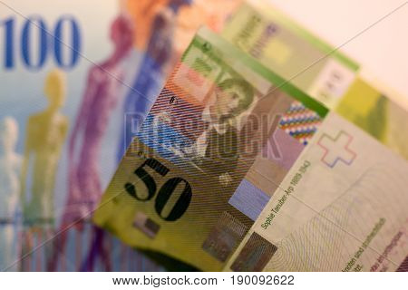 Close up Swiss francs currency note CHF