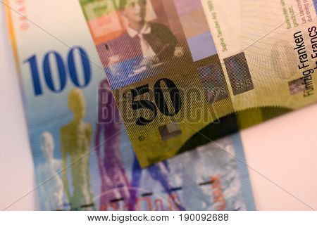 Close up Swiss francs currency note CHF