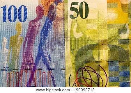 Close up Swiss francs currency note CHF