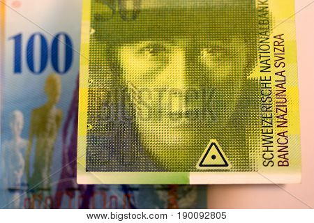 Close up Swiss francs currency note CHF