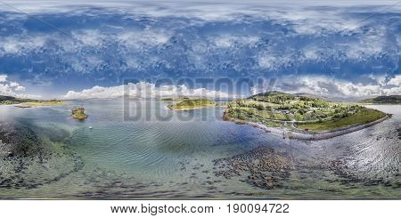Aerial view of the historic castle Stalker in Argyll, Scotland